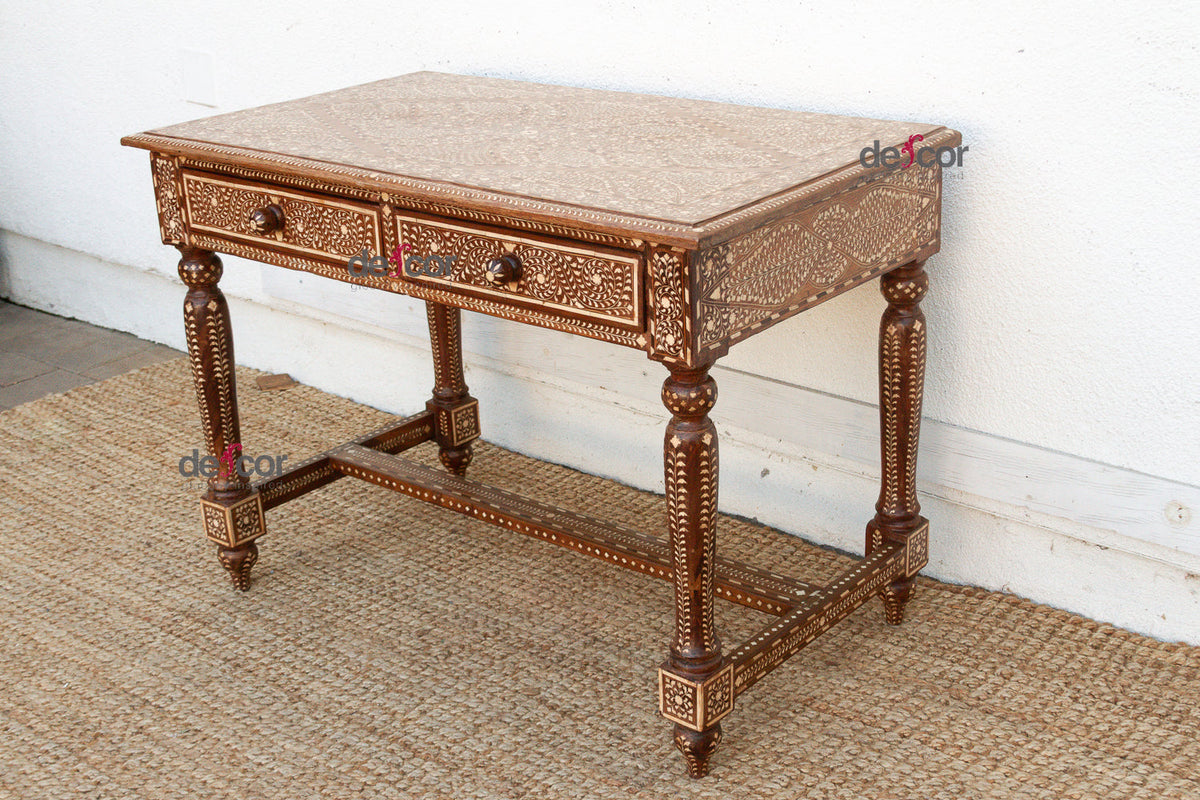 British Colonial Scalloped Inlay Design Writing Desk