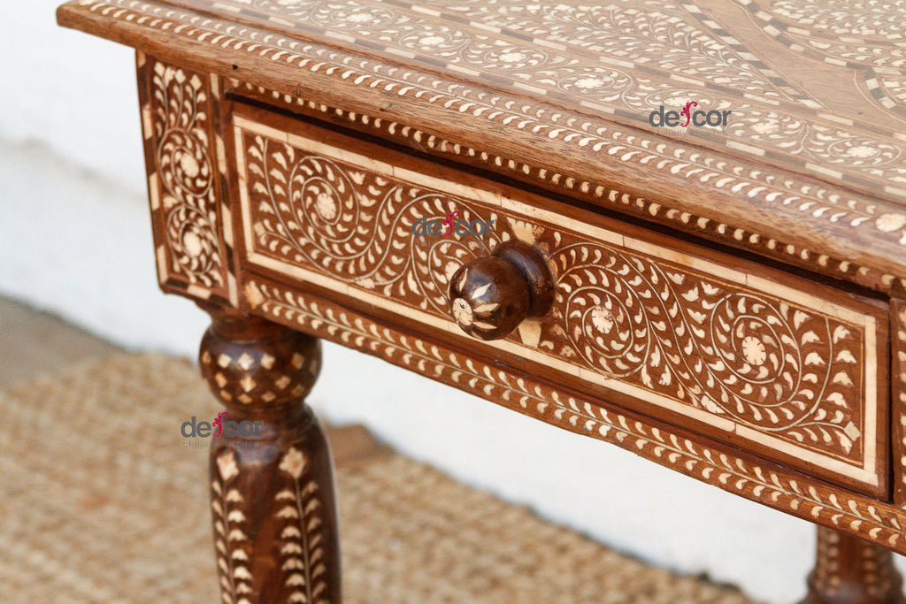 British Colonial Scalloped Inlay Design Writing Desk