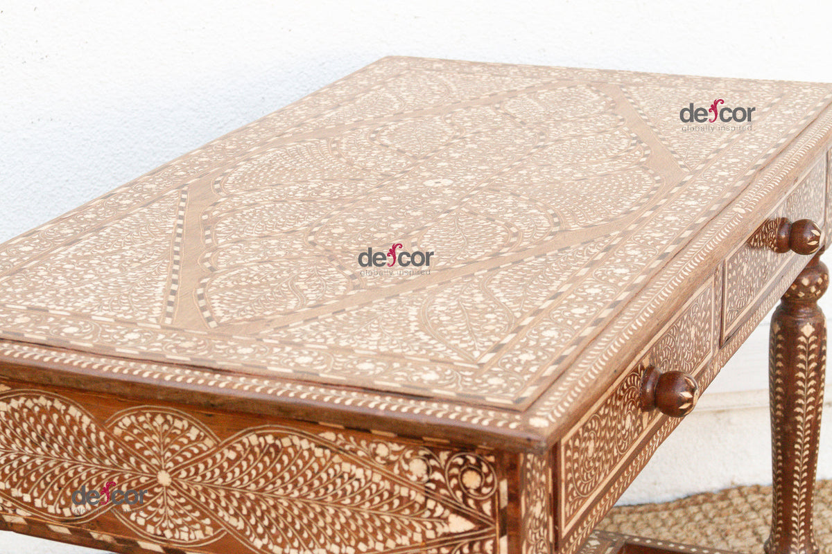 British Colonial Scalloped Inlay Design Writing Desk