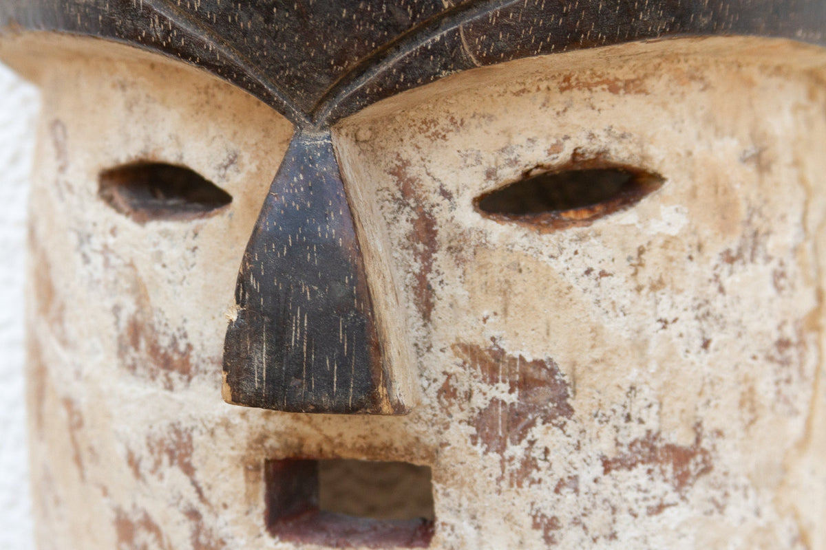 White & Black Painted African Kuma Mask