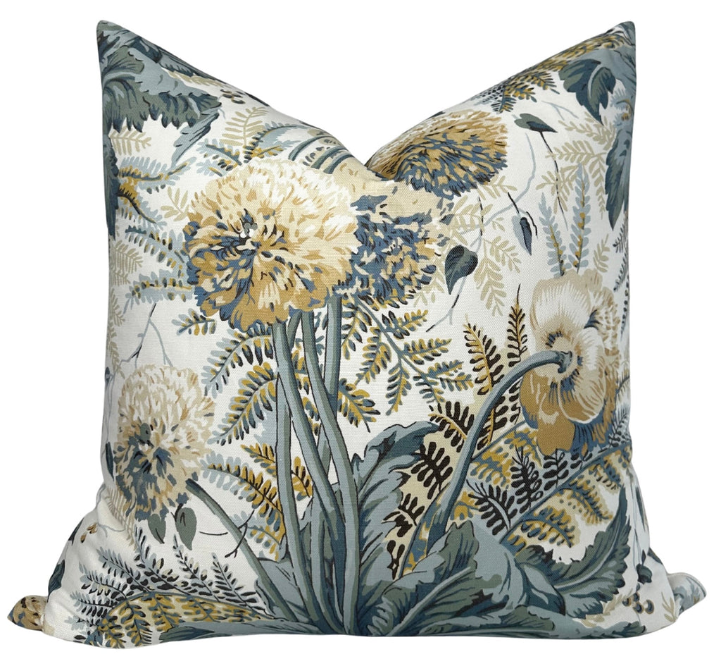 Dahlia Floral Pillow Cover in Blue, Thibaut Pillows