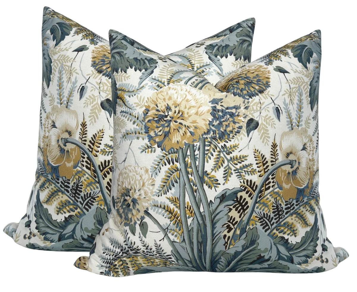 Dahlia Floral Pillow Cover in Blue, Thibaut Pillows