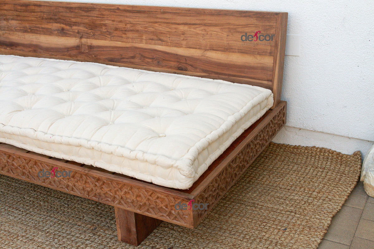 Reclaimed Wood Modern Moroccan Carved Low Sofa