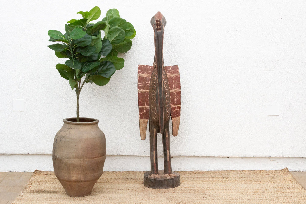 Vintage Painted Senufo Hornbill African Sculpture
