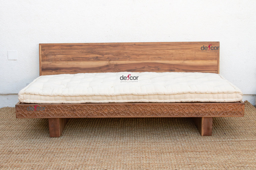 Reclaimed Wood Modern Moroccan Carved Low Sofa