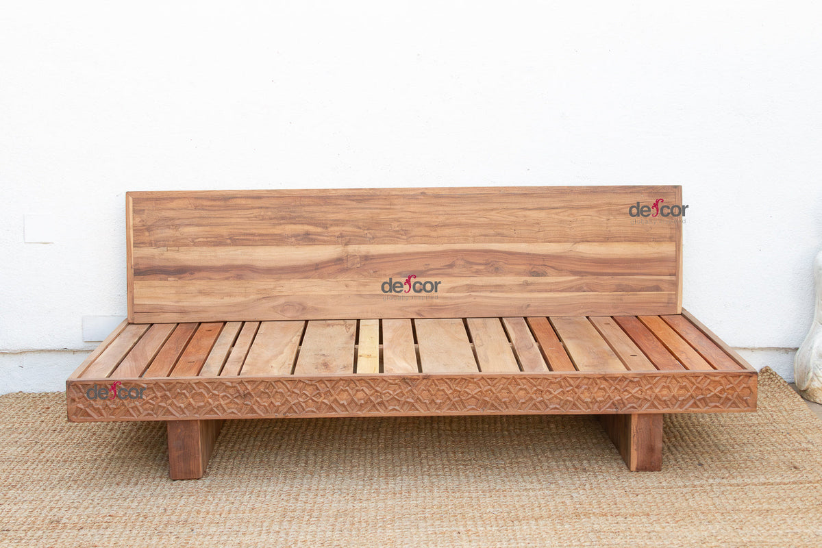 Reclaimed Wood Modern Moroccan Carved Low Sofa