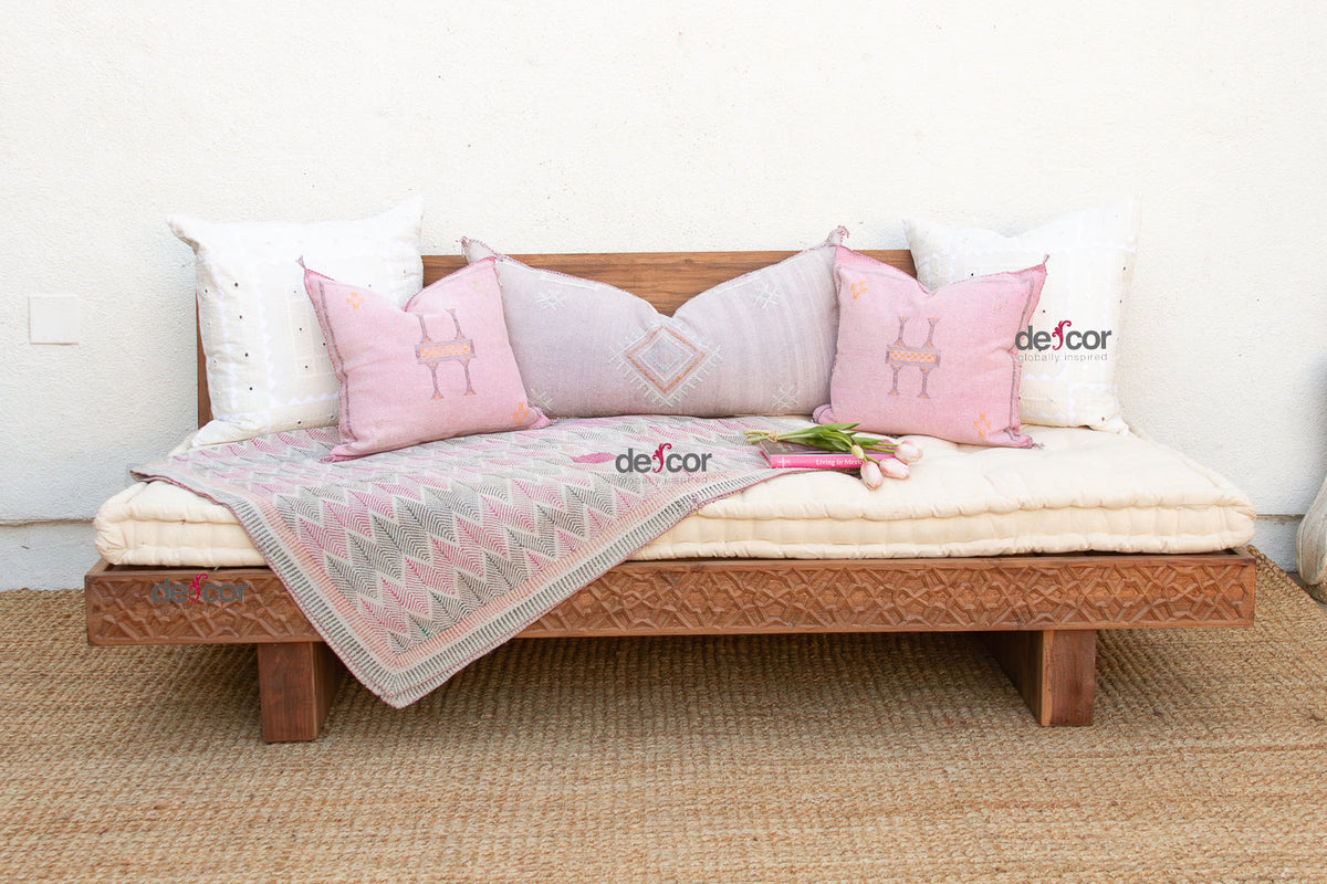 Reclaimed Wood Modern Moroccan Carved Low Sofa