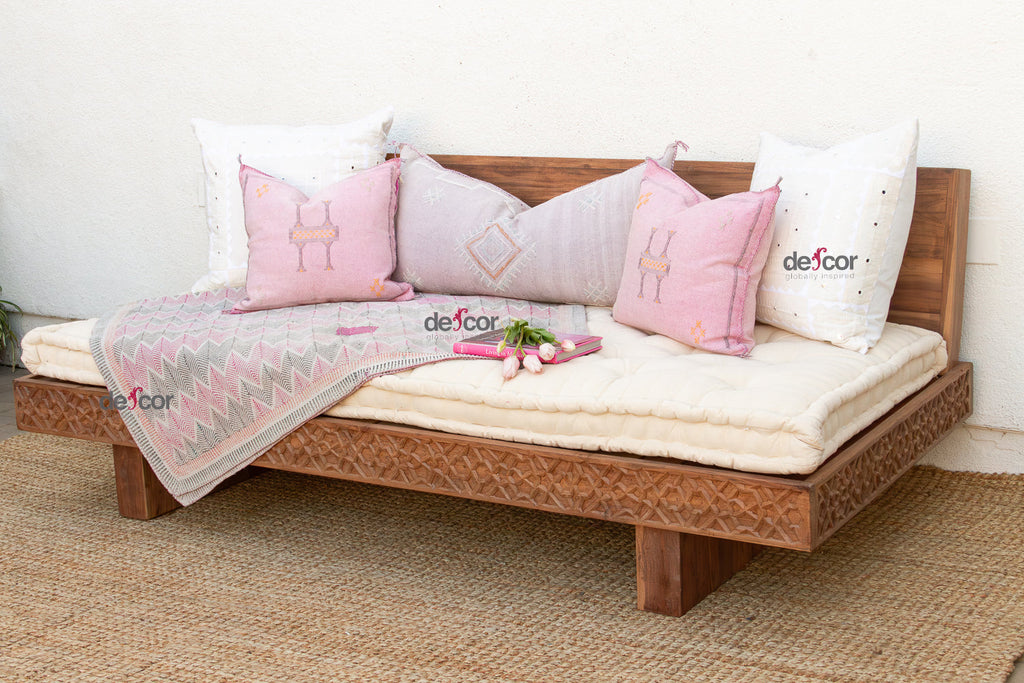 Reclaimed Wood Modern Moroccan Carved Low Sofa