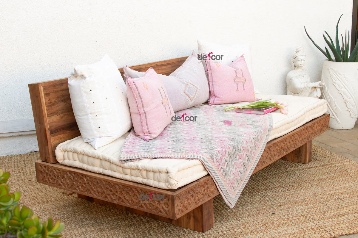 Reclaimed Wood Modern Moroccan Carved Low Sofa