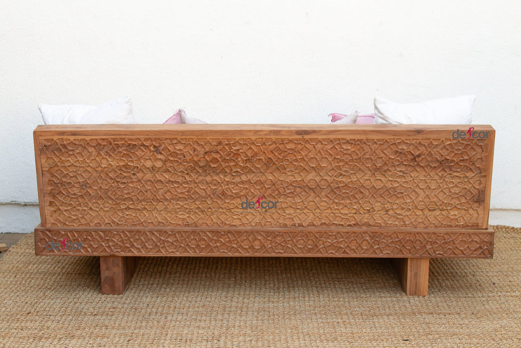 Reclaimed Wood Modern Moroccan Carved Low Sofa