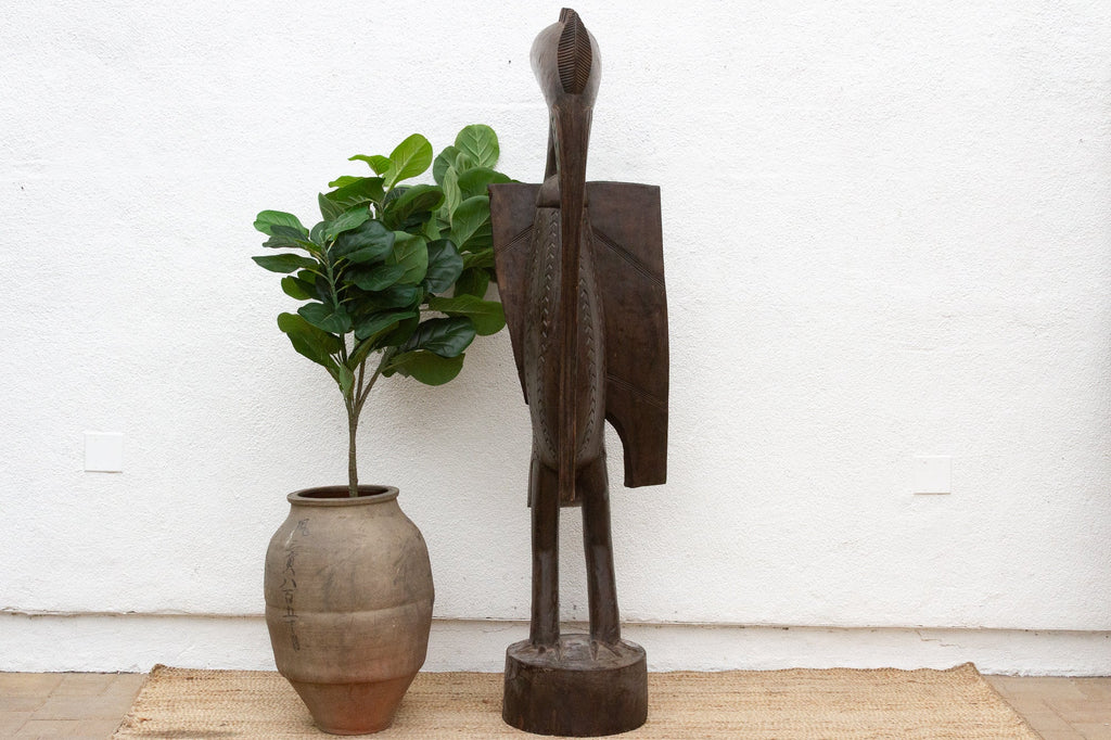 Tall Patinated Brown Carved African Senufo Sefien