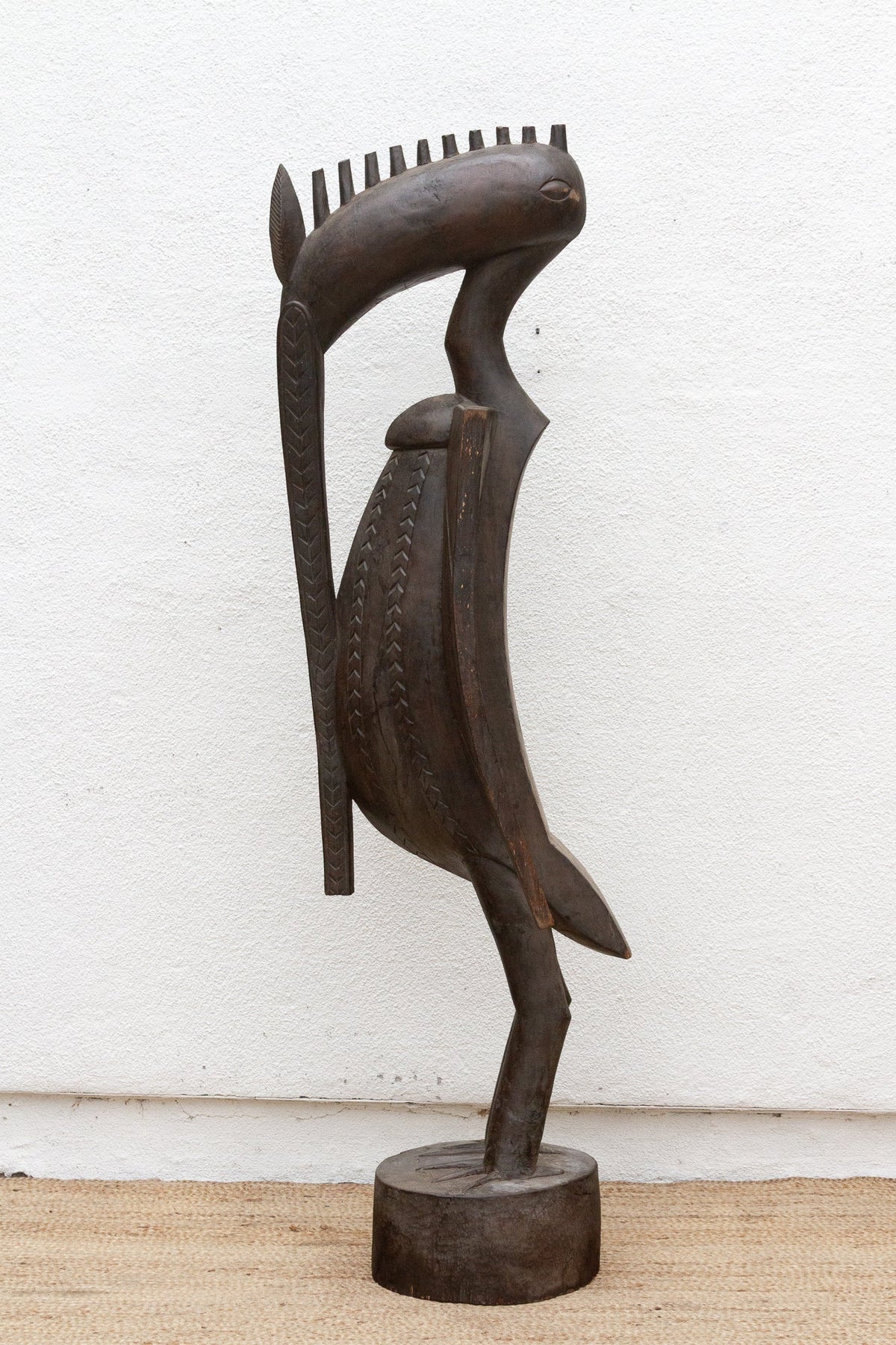 Tall Patinated Brown Carved African Senufo Sefien