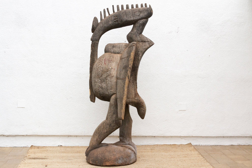 The Striding Ancestor 82" Large Senufo Hornbill in Oxidized Gray