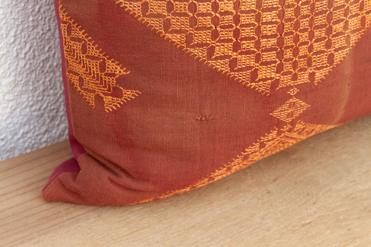 Amritsar Grid, Antique Phulkari Embroidered Pillow Cover