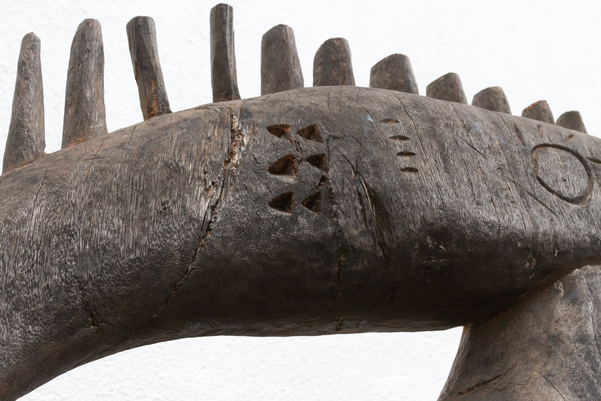 The Striding Ancestor 82" Large Senufo Hornbill in Oxidized Gray