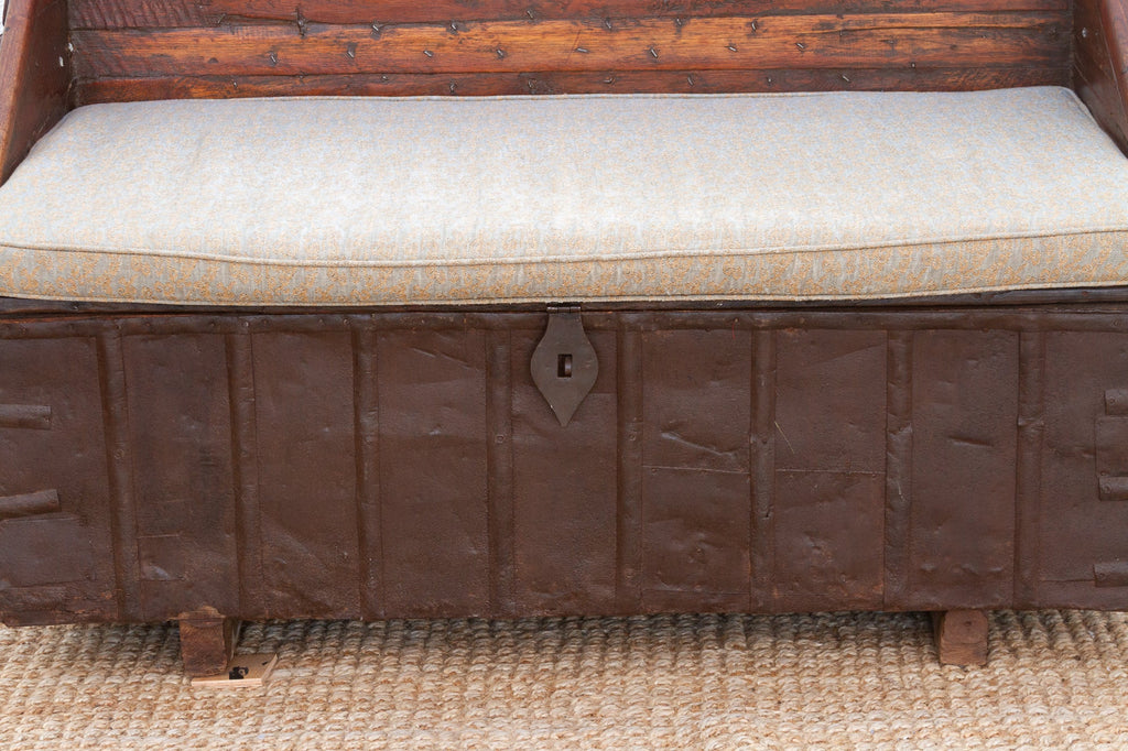 Antique Rajasthani Metal & Carved Wood Box Bench
