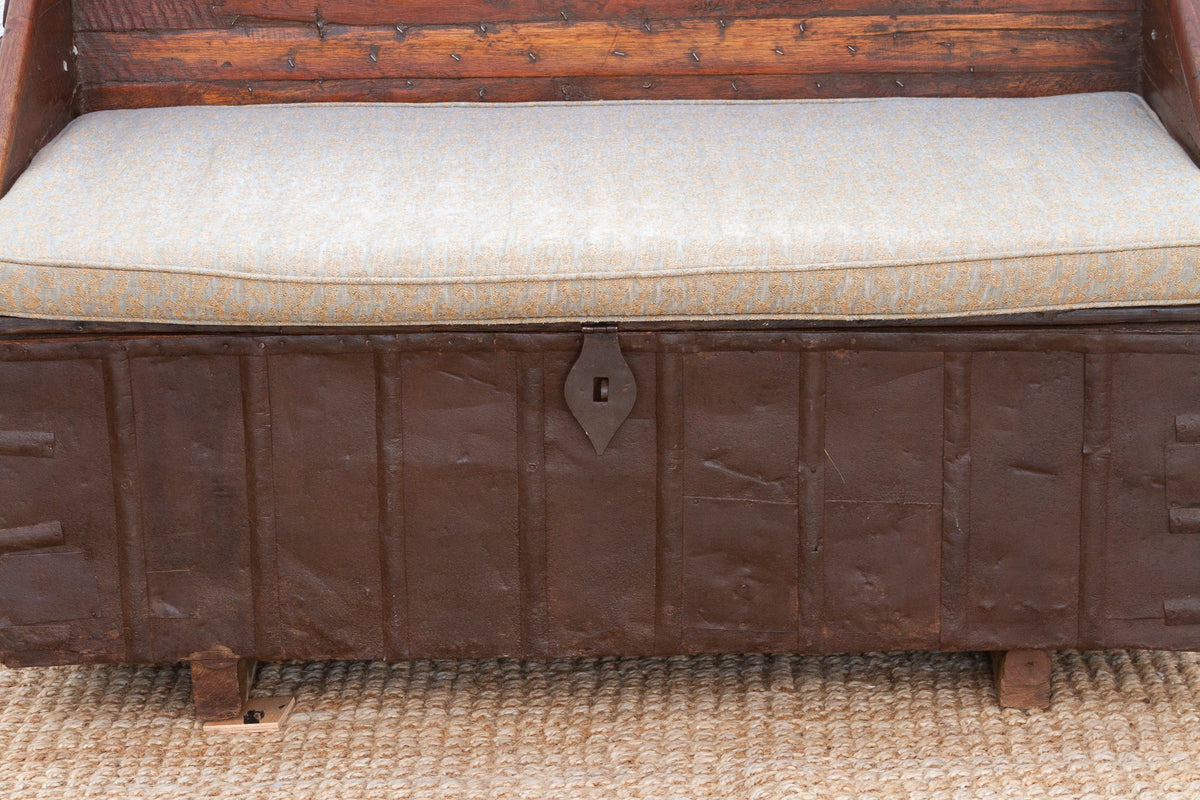 Antique Rajasthani Metal & Carved Wood Box Bench