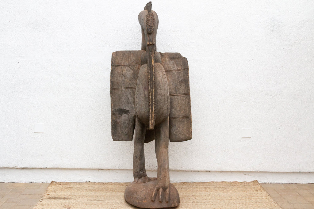 The Striding Ancestor 82" Large Senufo Hornbill in Oxidized Gray