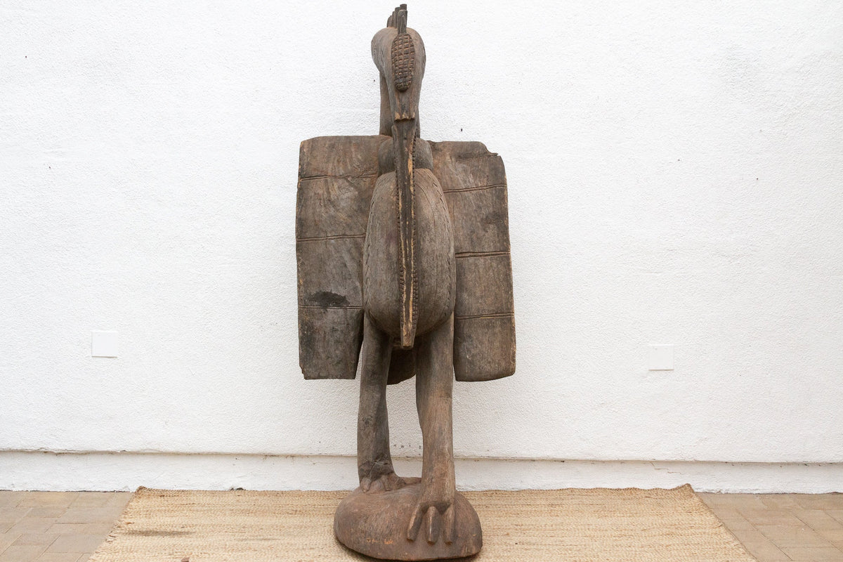 The Striding Ancestor 82" Large Senufo Hornbill in Oxidized Gray
