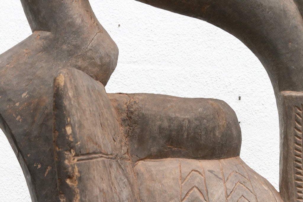 The Striding Ancestor 82" Large Senufo Hornbill in Oxidized Gray