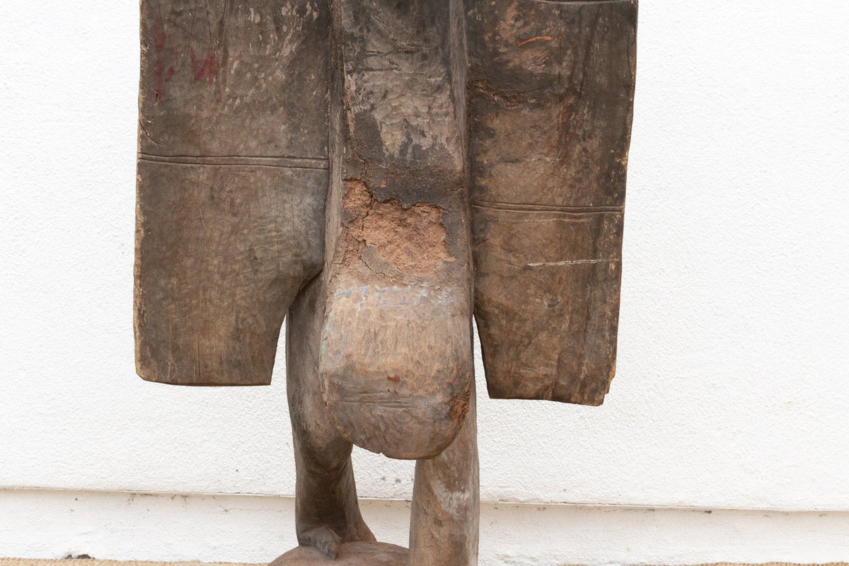 The Striding Ancestor 82" Large Senufo Hornbill in Oxidized Gray