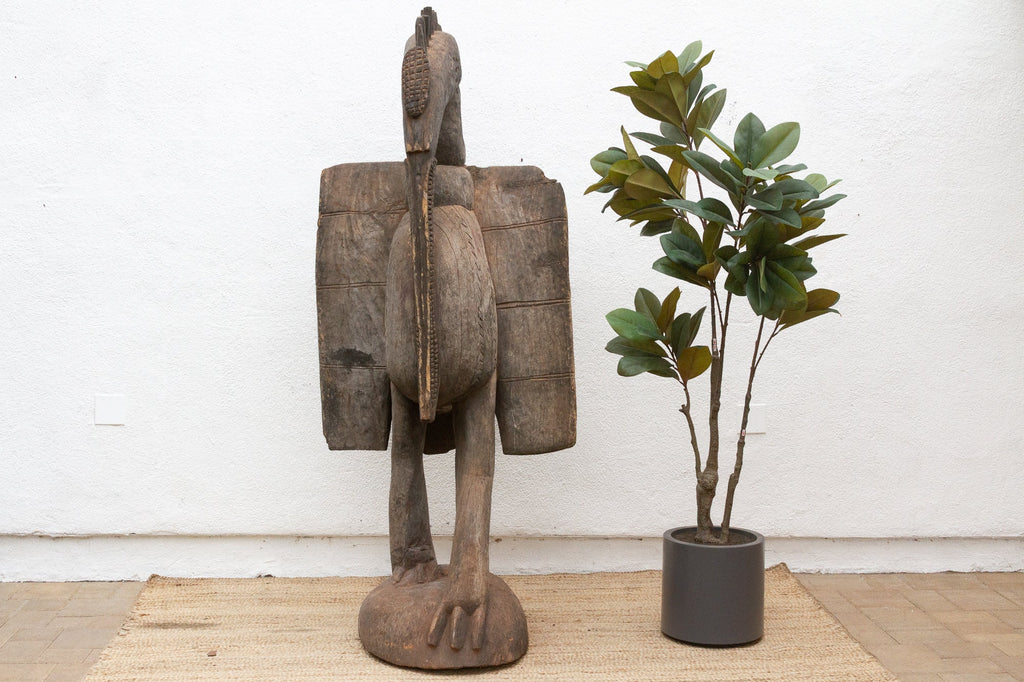 The Striding Ancestor 82" Large Senufo Hornbill in Oxidized Gray