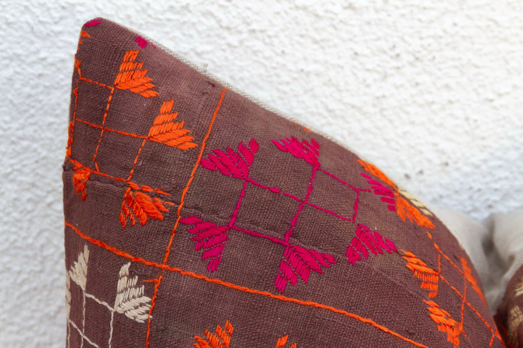Doaba Lattice, Antique Phulkari Lumbar Pillow Cover