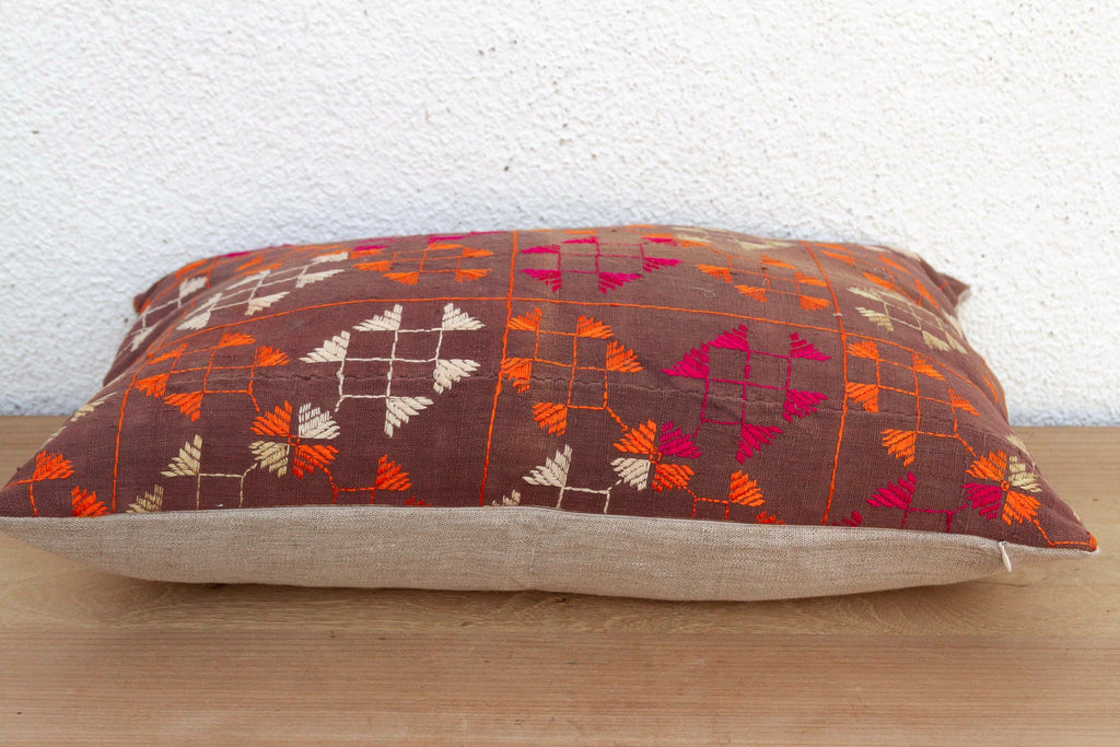 Doaba Lattice, Antique Phulkari Lumbar Pillow Cover