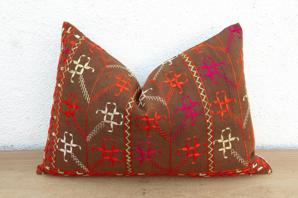 Sangrur Sunburst, Antique Phulkari Lumbar Pillow Cover