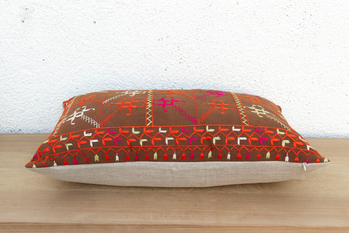 Sangrur Sunburst, Antique Phulkari Lumbar Pillow Cover