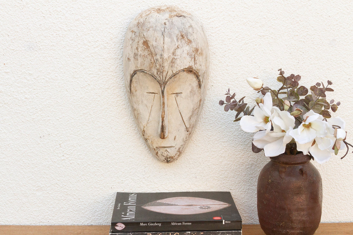 Powder White Painted African Mask