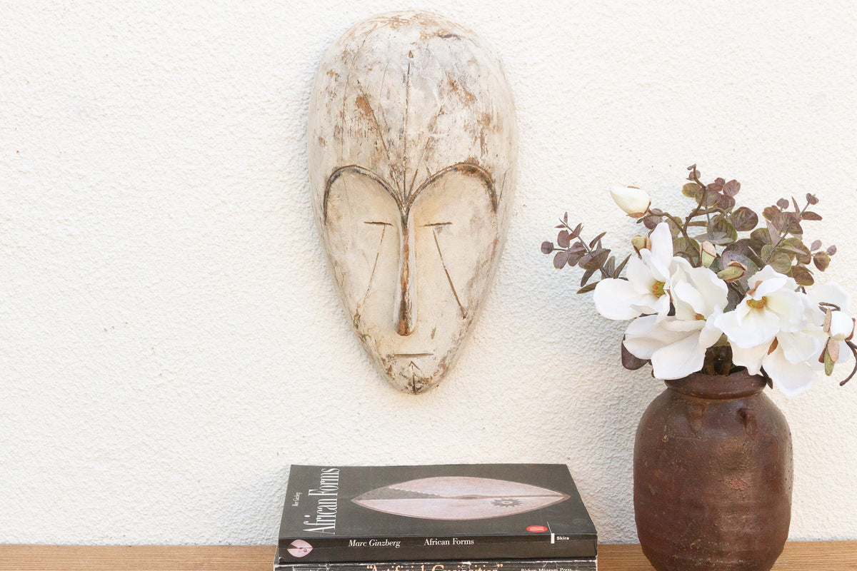 Powder White Painted African Mask