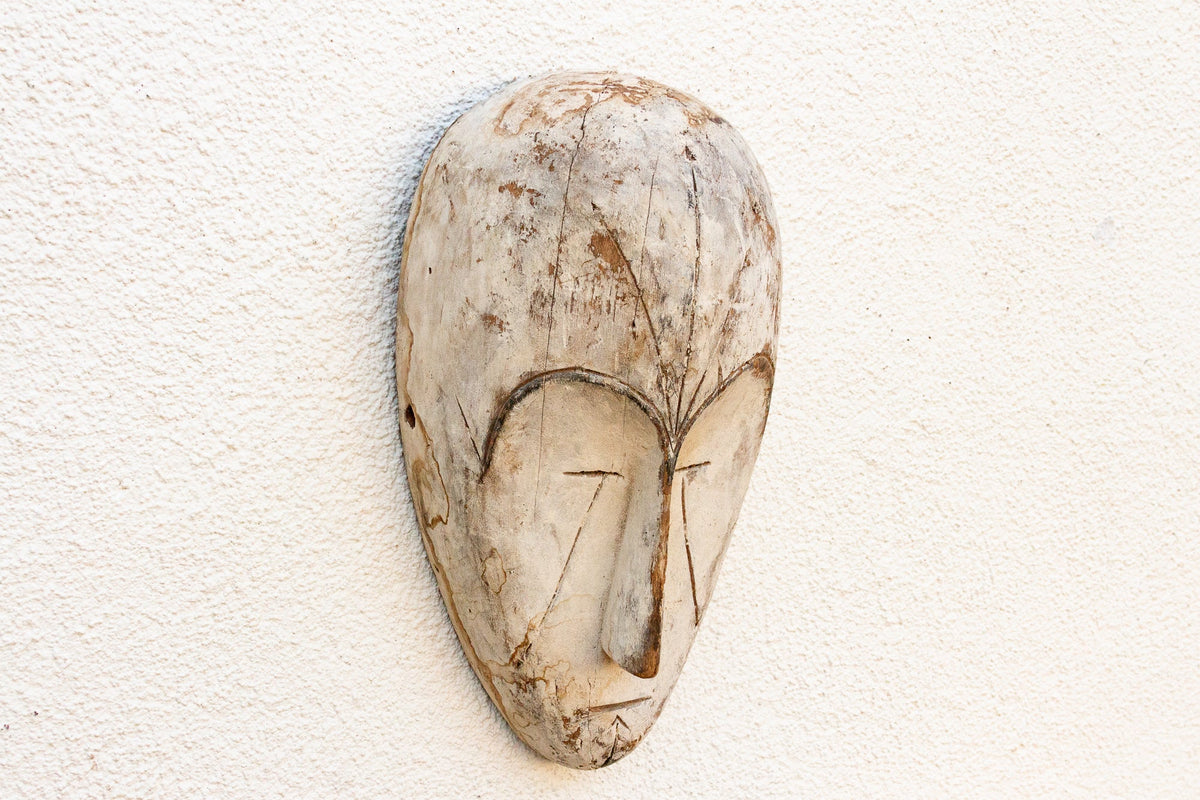 Powder White Painted African Mask