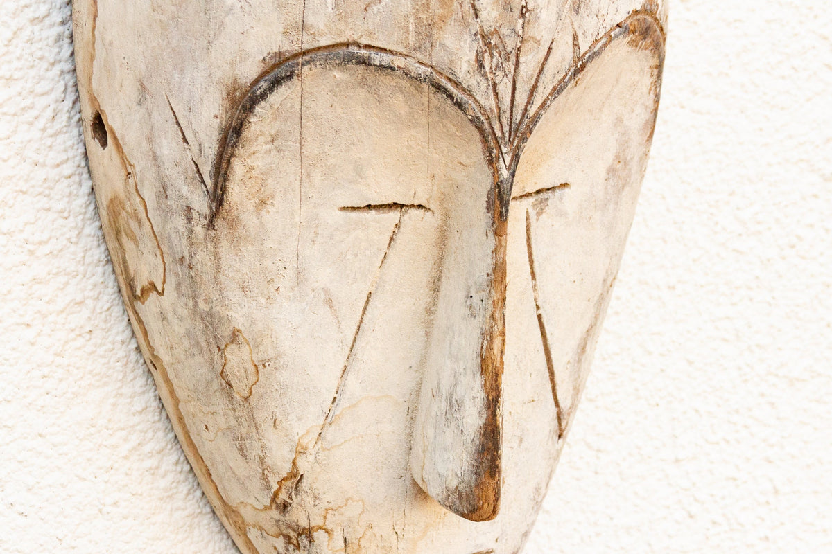 Powder White Painted African Mask