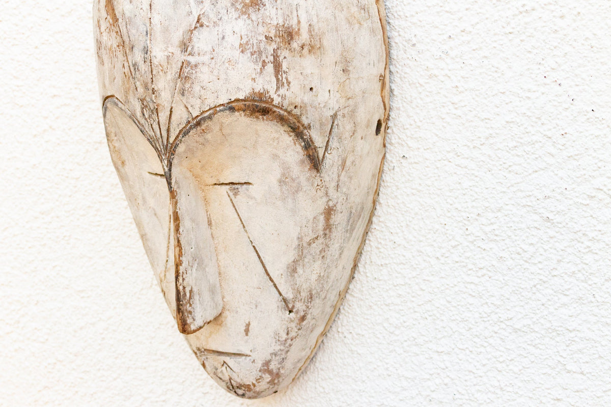 Powder White Painted African Mask