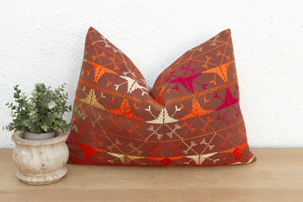 Thar Desert Sun, Antique Phulkari Lumbar Pillow Cover