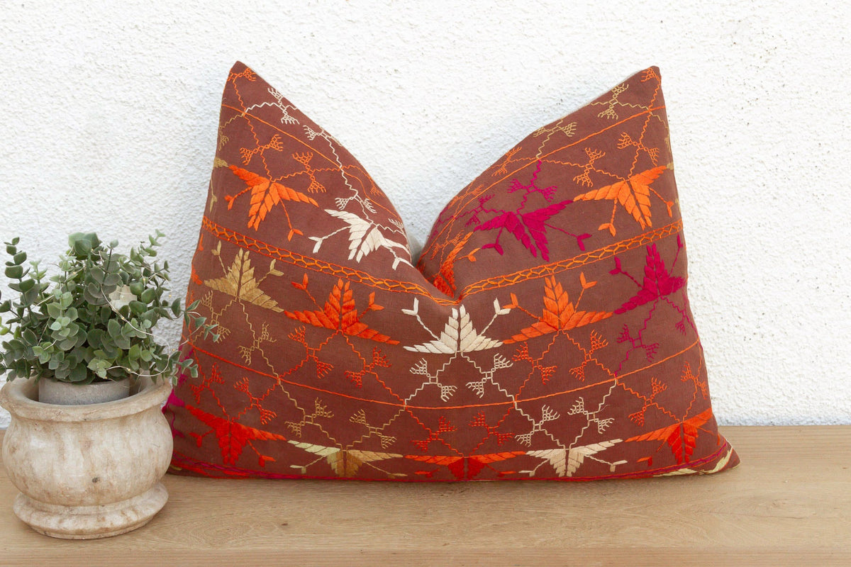 Thar Desert Sun, Antique Phulkari Lumbar Pillow Cover