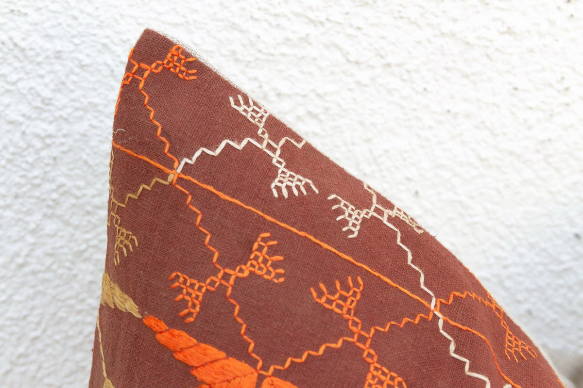 Thar Desert Sun, Antique Phulkari Lumbar Pillow Cover