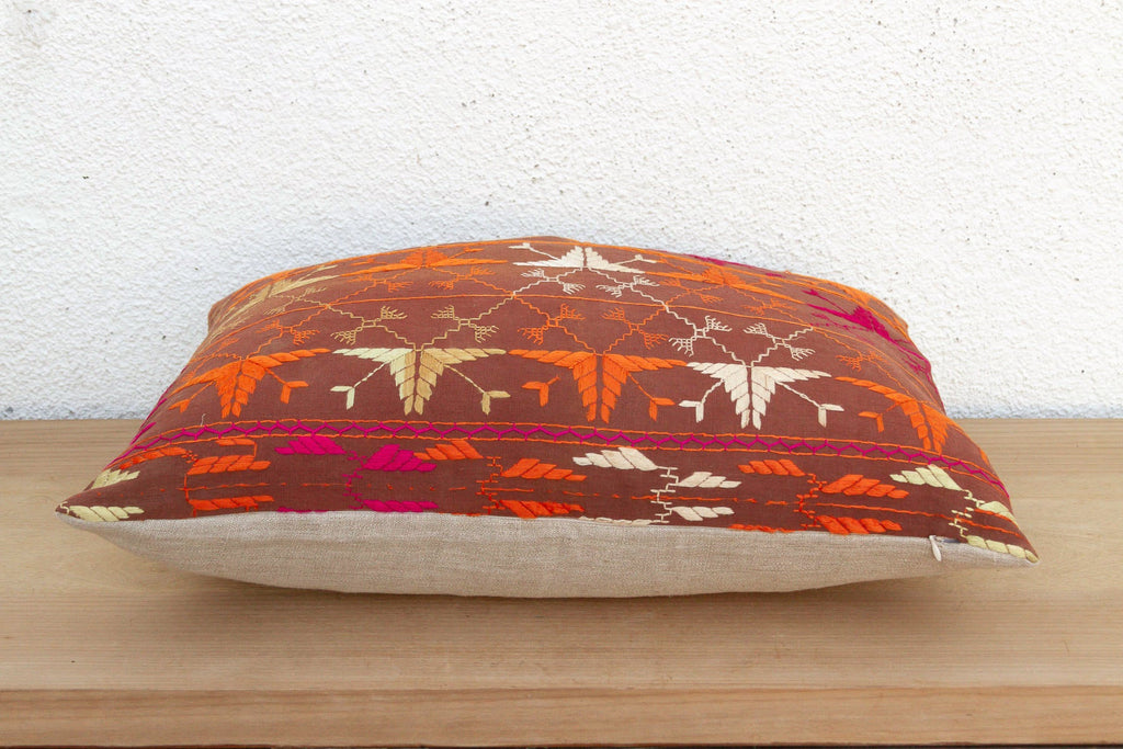 Thar Desert Sun, Antique Phulkari Lumbar Pillow Cover