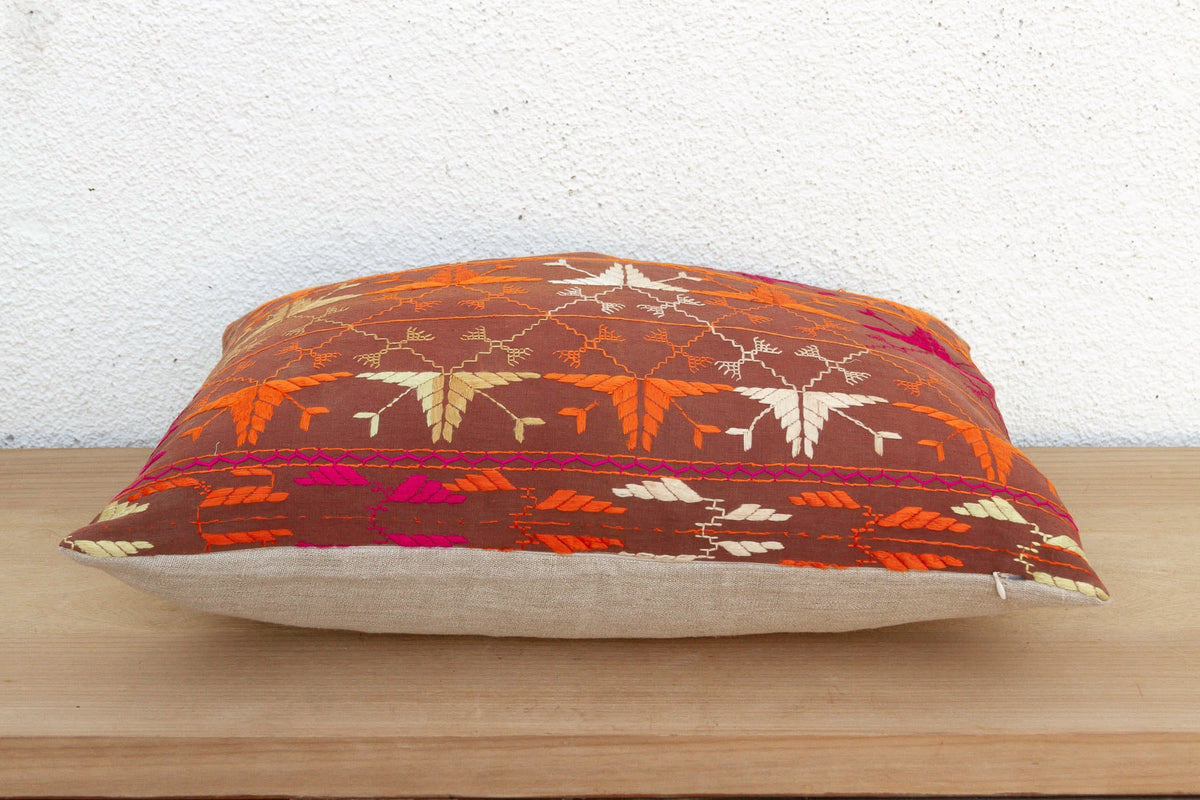 Thar Desert Sun, Antique Phulkari Lumbar Pillow Cover