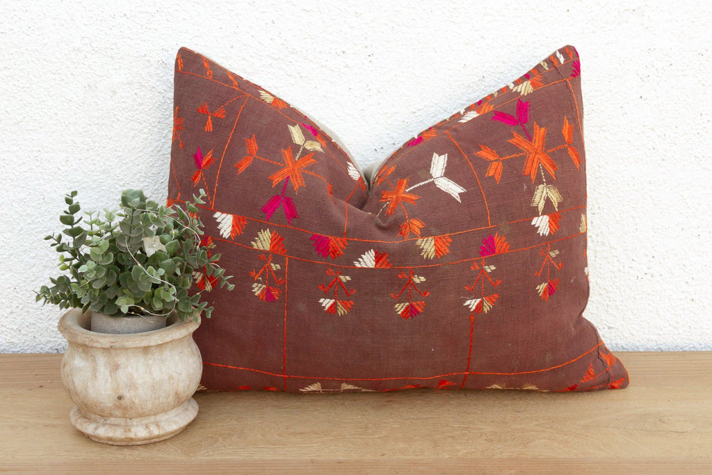 Ropar Radiant, Antique Phulkari Lumbar Pillow Cover