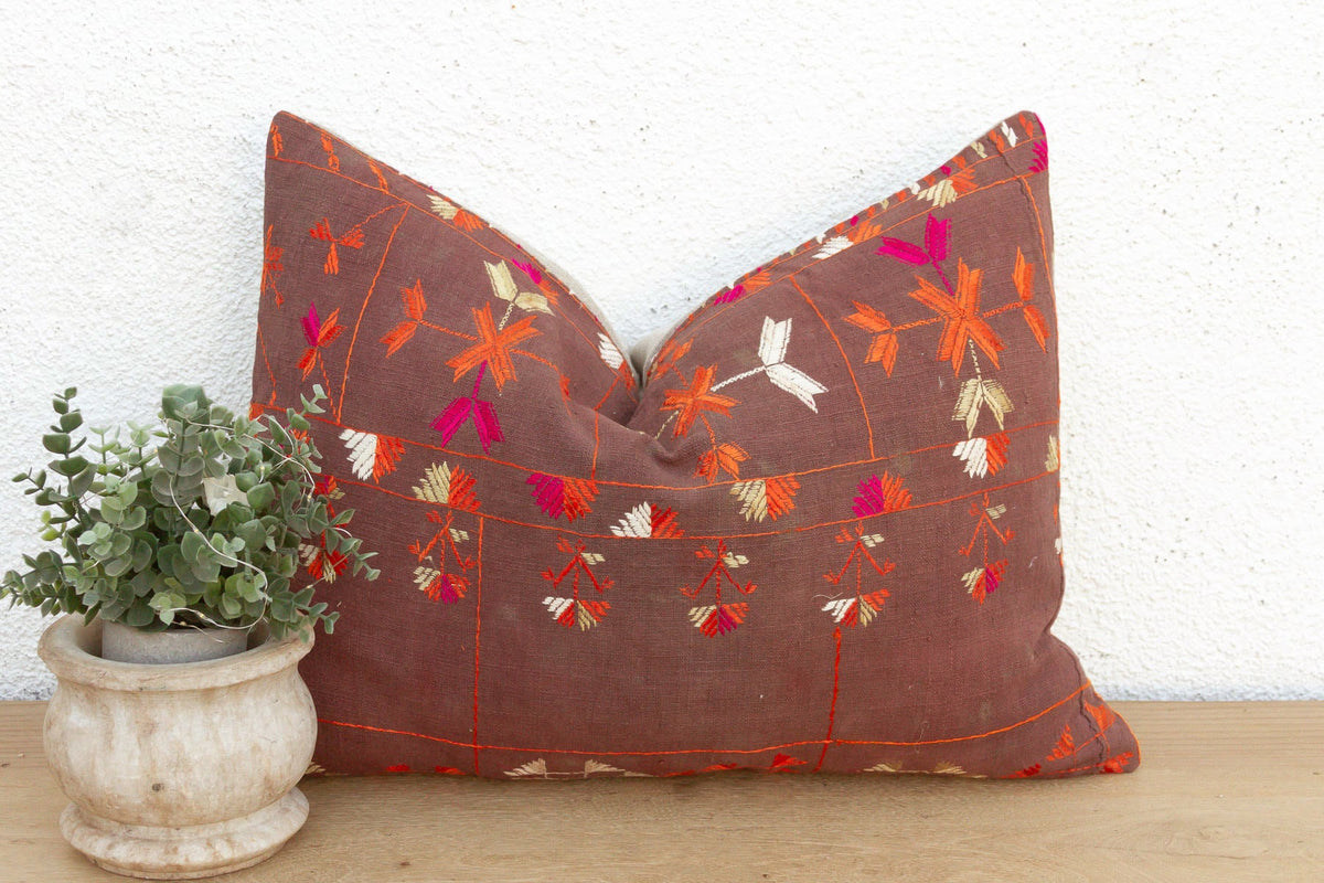 Ropar Radiant, Antique Phulkari Lumbar Pillow Cover