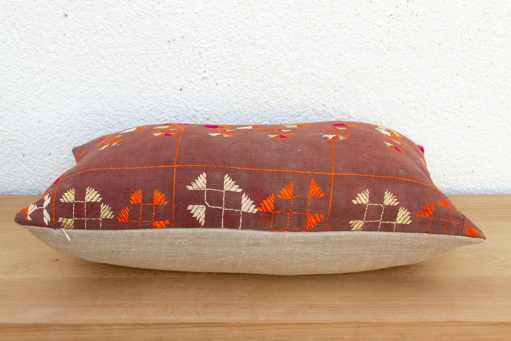 Ropar Radiant, Antique Phulkari Lumbar Pillow Cover