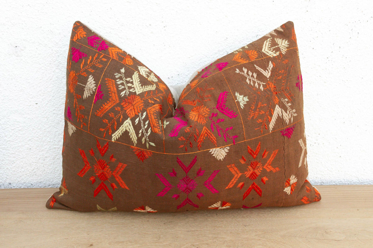 Faridkot Folk, Antique Phulkari Lumbar Pillow Cover