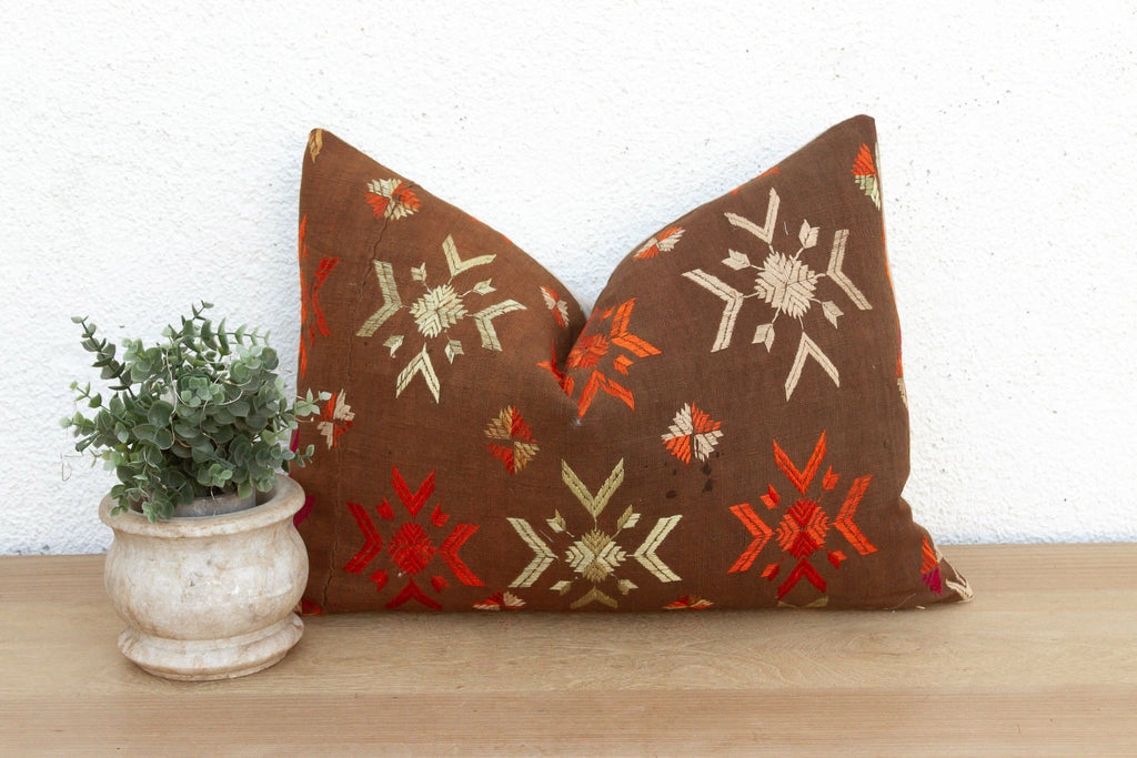Bathinda Star, Antique Phulkari Lumbar Pillow Cover
