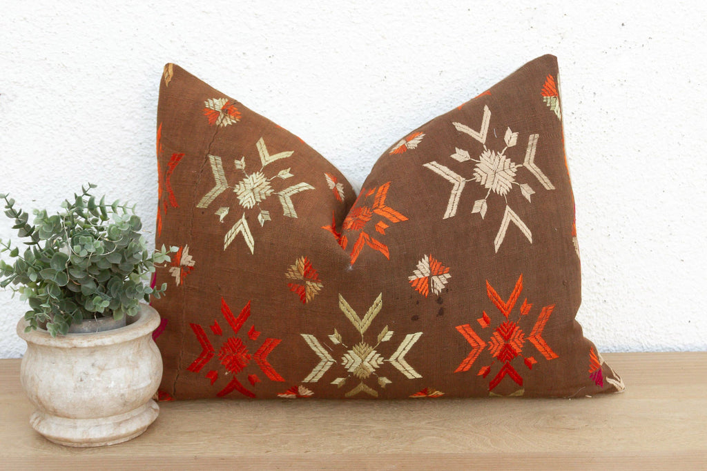 Bathinda Star, Antique Phulkari Lumbar Pillow Cover