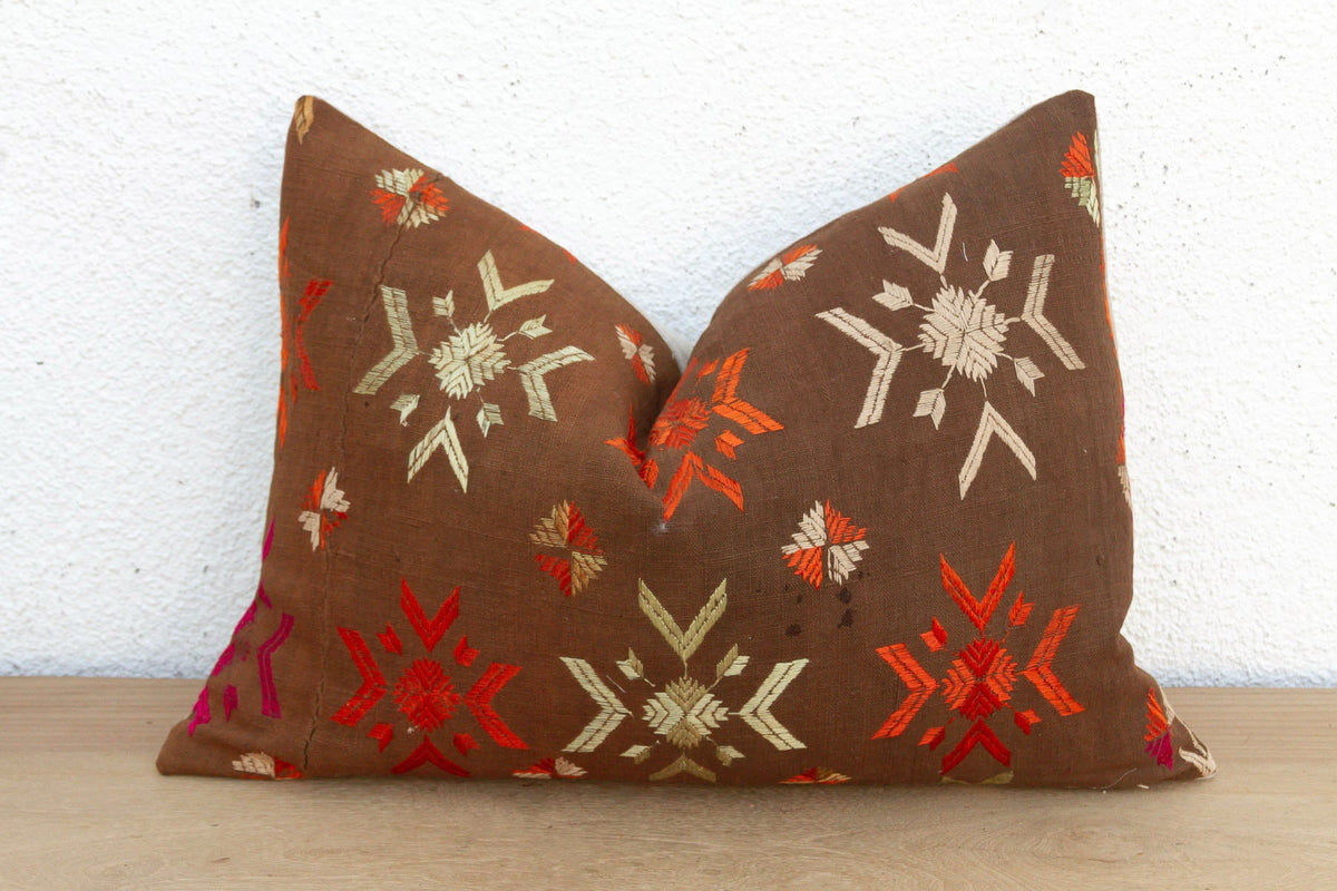 Bathinda Star, Antique Phulkari Lumbar Pillow Cover