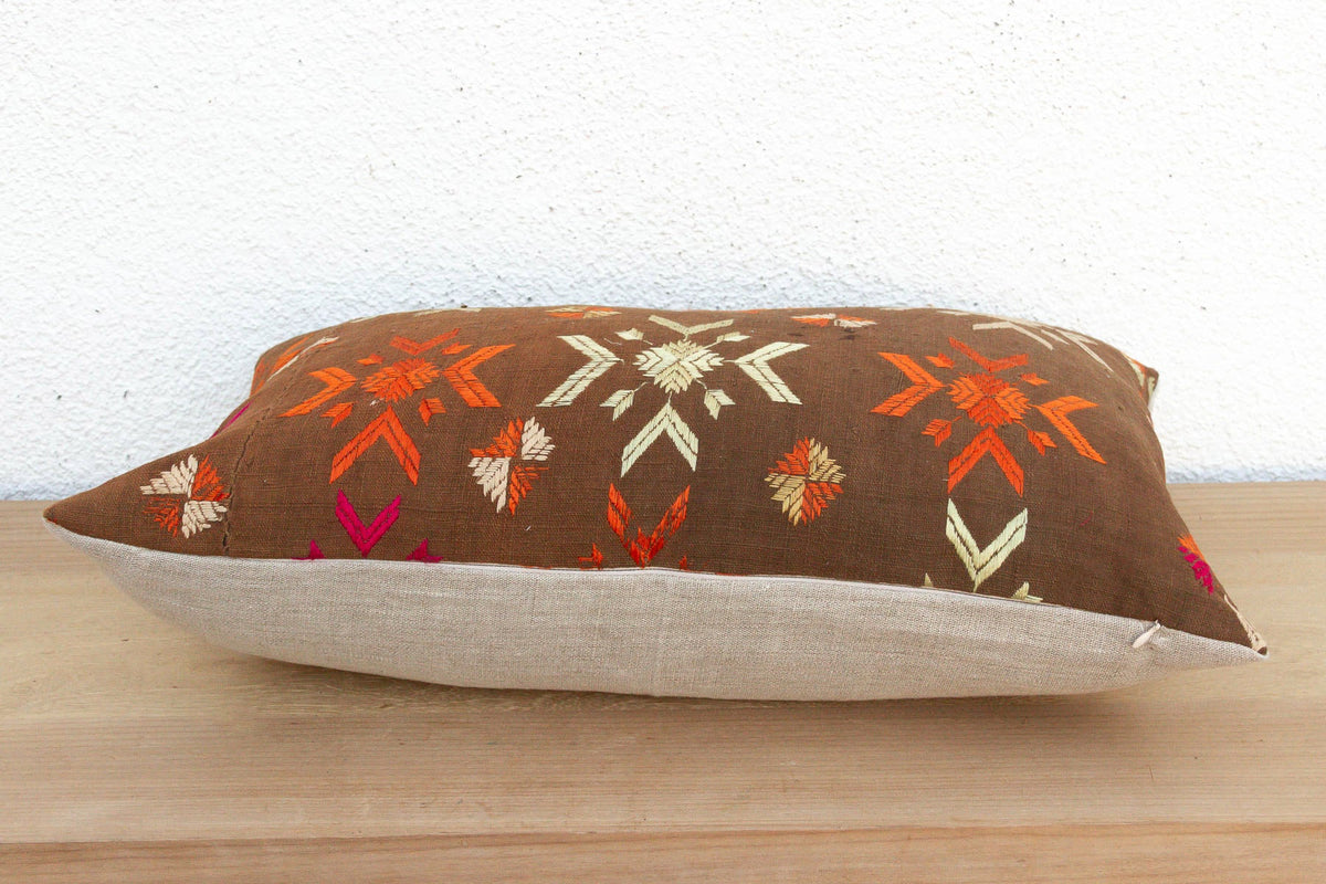 Bathinda Star, Antique Phulkari Lumbar Pillow Cover