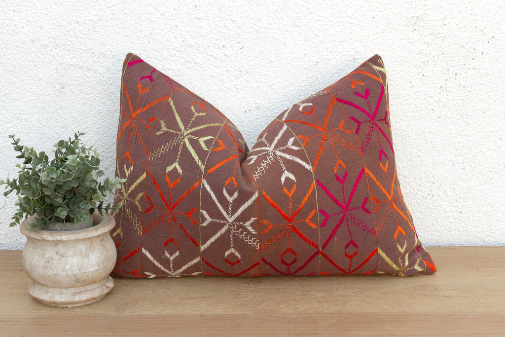 Barnala Blossom, Antique Phulkari Lumbar Pillow Cover