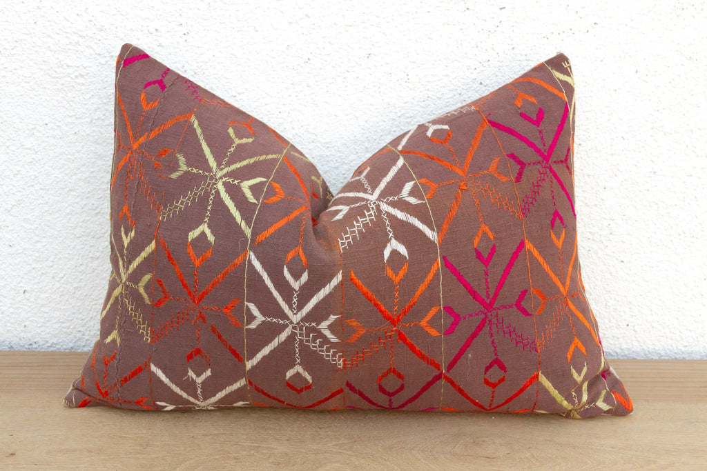 Barnala Blossom, Antique Phulkari Lumbar Pillow Cover